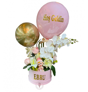 Kişiye Özel İsimli Balonlu Bebek Aranjmanı